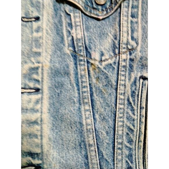 Vtg Levi's Denim Jacket Original Artwork Face Heart Lady Size 46R Made In USA - Picture 7 of 9